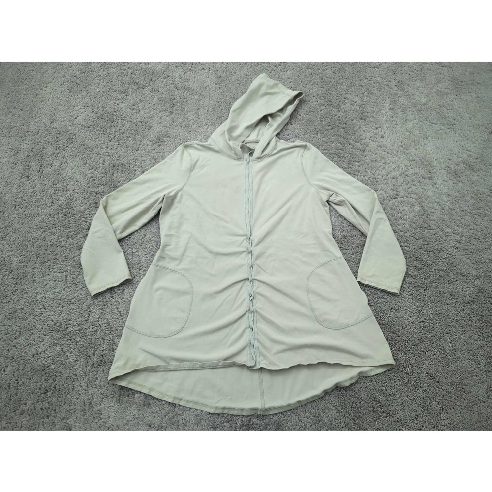 Nic+Zoe Sweatshirt Womens L Green Ruched Front Snap Up LongSleeve Hooded Pockets